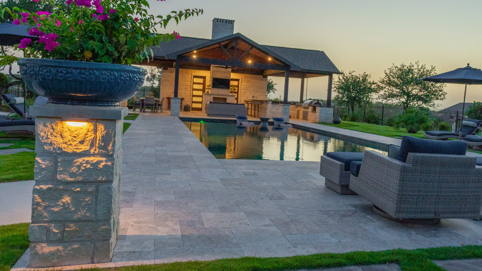 Swimming pool with patio.